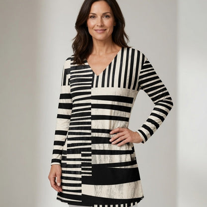 Liora | Geometric V-Neck Tunic Blouse 2